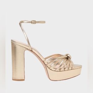 $450 NEW Loeffler Randall Gold Rivka Platform Block Heel Sandals Shoes Size 6.5B
